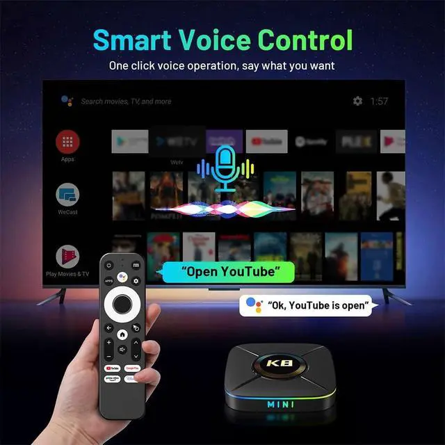 Alt view image 3 of 5 - HK1 K8Mini Android 14.0 Smart TV Box 2GB RAM 16GB ROM RK3518 Quad Core CPU Mali-450 GPU Support 2.4G/5G WiFi BT5.0 - Model No.: HK1 K8Mini 2GB 16GB