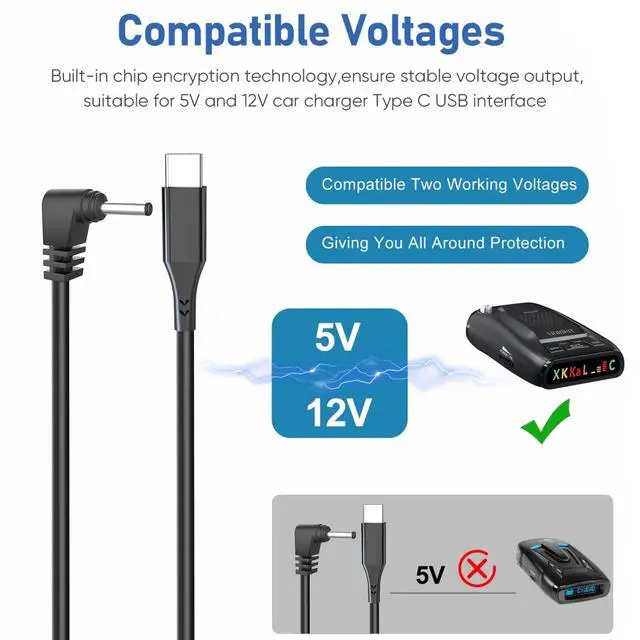 Alt view image 3 of 5 - Radar Detector Cable,USB-C to DC3.5 Plug Charging Kit,with Automatic Recognition and Matching Voltage Function,for Cob'r'a RAD 380/480i XRS9370 Unide DFR1/3/5 Radenso Pro M Whistler etc Radar Detector