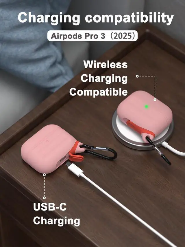 Alt view image 5 of 5 - HALLEAST for AirPods Pro 3 Case Waterproof, Front LED Visible & Support Wireless Charging, Protective Silicone Case Cover Compatible with for AirPods Pro3 Accessories, US Patent, Pink