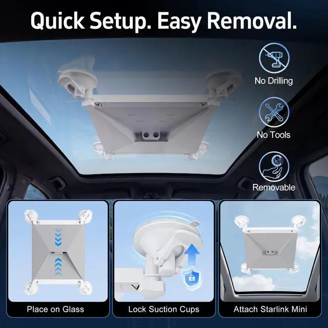 Alt view image 5 of 5 - Starlink Mini Mount Starlink Mini Car Mount Suction Cup Holder for Sunroof & Window, Strong Vacuum Base, Starlink Mini Accessories for RV, Boat, Truck (White)