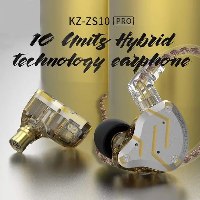 Alt view image 2 of 5 - Five Driver Headphones,KZ ZS10 PRO High Fidelity Noise-Isolating Earbuds/Earphones with Detachable Cable 2Pin 0.75mm (with MIC, Glare Gold)