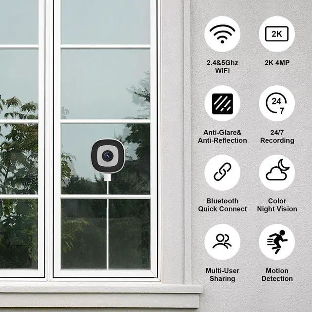 Alt view image 3 of 5 - Window Camera, 5/2.4Ghz WiFi Cameras for Home Security, Human Detection, 24/7 Recording, Two-Way Audio, Compatible with Alexa/Google Home(2 Camera)