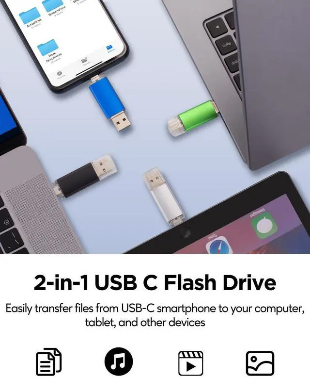 Alt view image 2 of 5 - 4GB USB C Thumb Drive, AreTop USB 2.0 Dual Flash Drive 4GB USB Drive