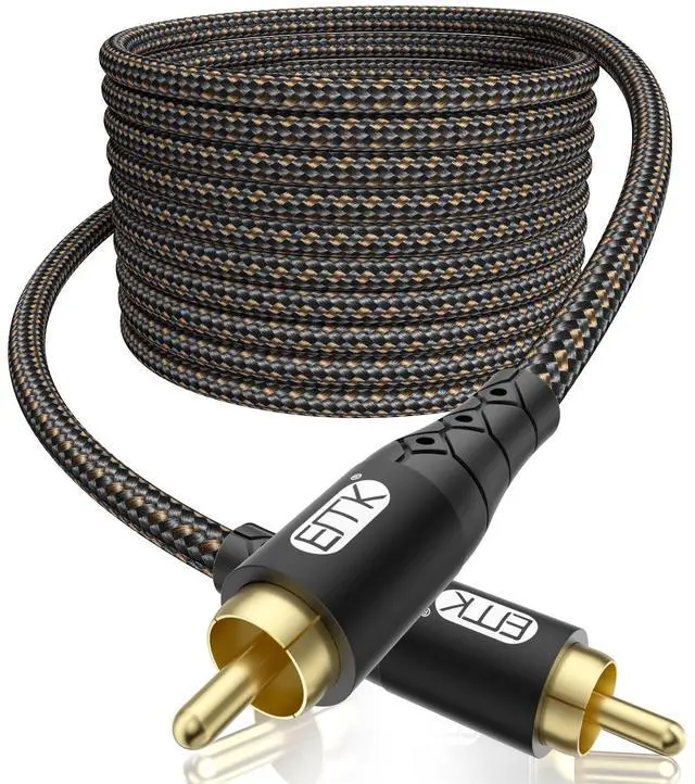 Main image of EMK RCA to RCA Subwoofer Cable 24K Gold-Plated Connector Nylon Braided Double Shielded Audio Cable Digital&Analog Signal Support for Amplifiers Subwoofer Home Theater Hi-Fi Systems Black/25ft/8m