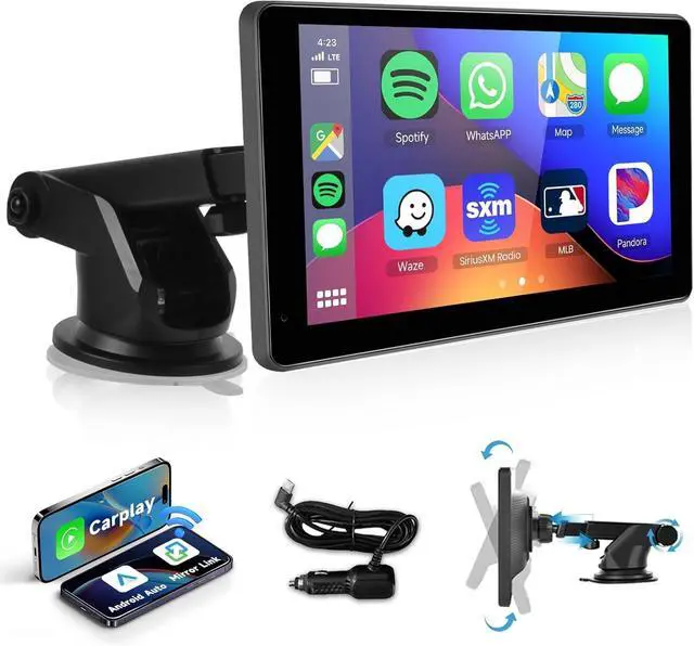 Main image of Podofo Wireless Carplay Screen for Car,7inch 1080P HD IPS Touch Screen Portable Car Radio Audio Receivers, Wireless Android Auto Screen 2 Mount/2 Bluetooth/MirrorLink/GPS/Voice Control/A