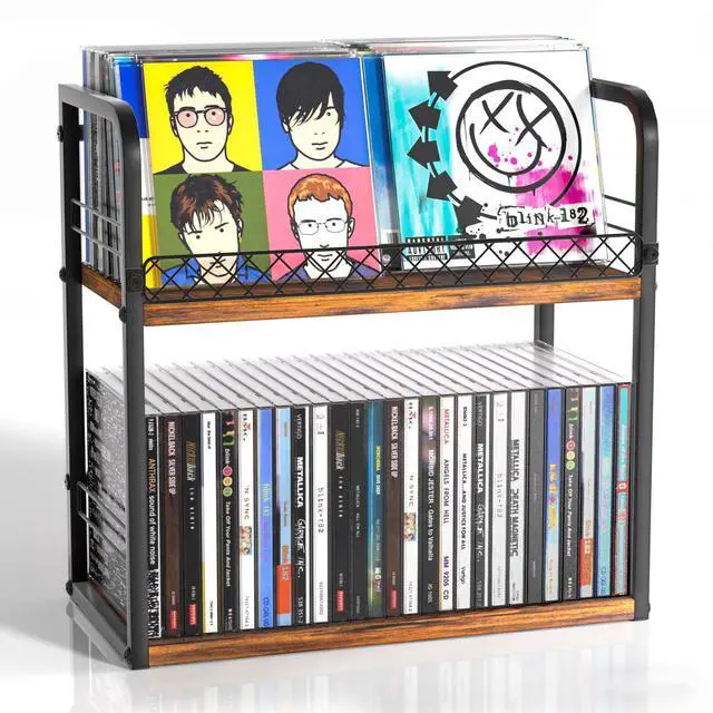 Main image of Alyoen 2-Tier CD Holder, CD Storage Rack, CD Organizer with Display Top Shelf, CD Case Holder for Home Office, Holds Up to 60 Standard, Ideal for Music Enthusiasts