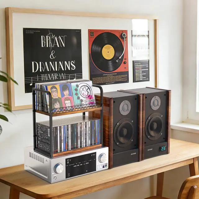 Alt view image 3 of 5 - Alyoen 2-Tier CD Holder, CD Storage Rack, CD Organizer with Display Top Shelf, CD Case Holder for Home Office, Holds Up to 60 Standard, Ideal for Music Enthusiasts