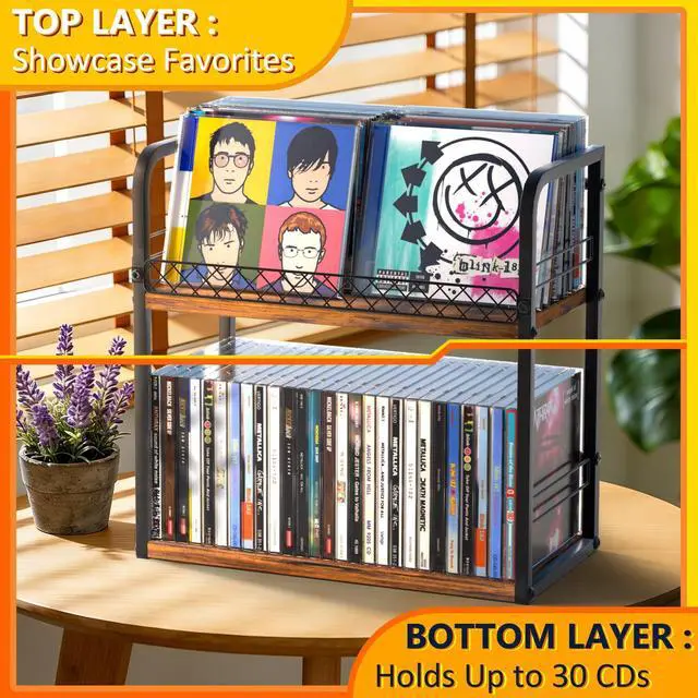Alt view image 5 of 5 - Alyoen 2-Tier CD Holder, CD Storage Rack, CD Organizer with Display Top Shelf, CD Case Holder for Home Office, Holds Up to 60 Standard, Ideal for Music Enthusiasts