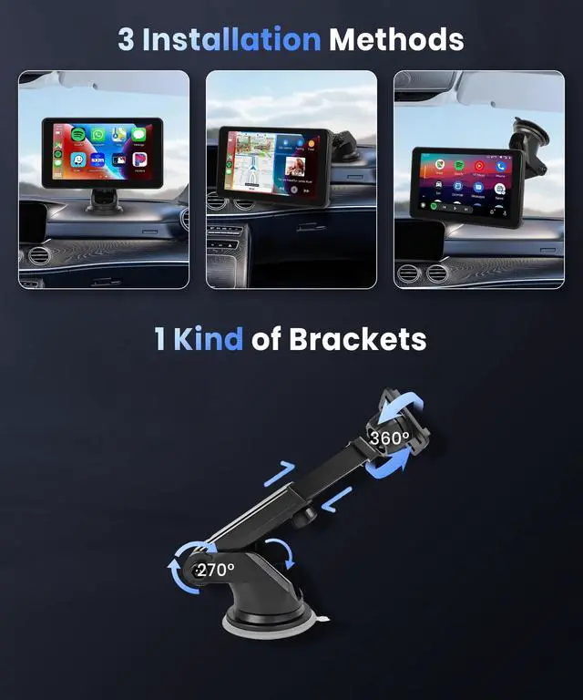 Alt view image 3 of 5 - Podofo Wireless Carplay Screen for Car,7inch 1080P HD IPS Touch Screen Portable Car Radio Audio Receivers, Wireless Android Auto Screen 2 Mount/2 Bluetooth/MirrorLink/GPS/Voice Control/A