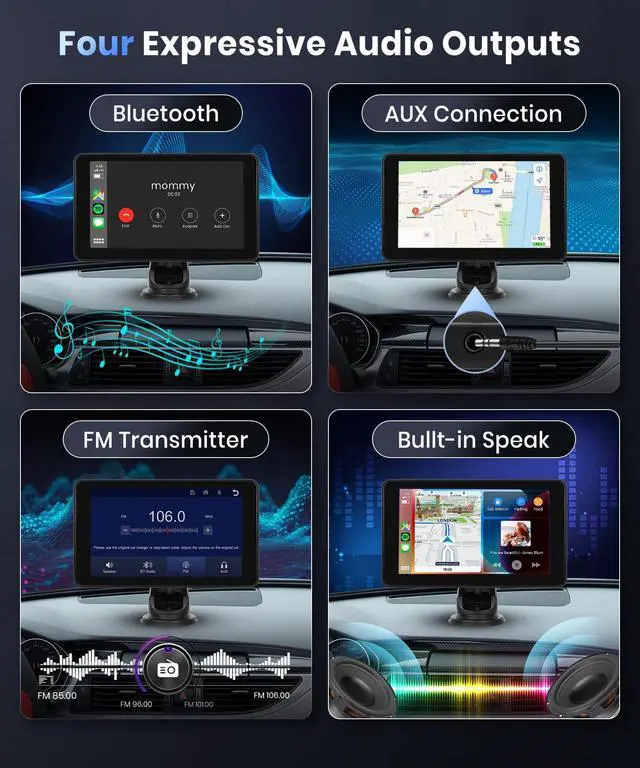 Alt view image 5 of 5 - Podofo Wireless Carplay Screen for Car,7inch 1080P HD IPS Touch Screen Portable Car Radio Audio Receivers, Wireless Android Auto Screen 2 Mount/2 Bluetooth/MirrorLink/GPS/Voice Control/A