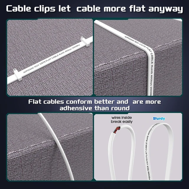 Alt view image 5 of 5 - Cat 8 Ethernet Cable 150 ft, Shielded Flat RJ45 Network LAN Cable