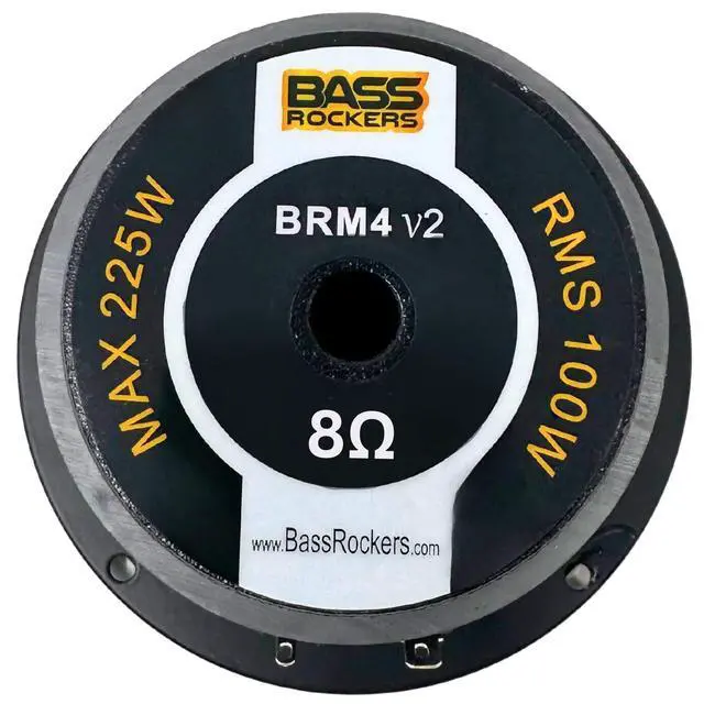 Alt view image 3 of 5 - Bass Rockers BRM4v2 4 Inch Metal Basket 100 RMS Mid-Range Coaxial Circle Speakers, Car Audio 8 Ohms, 225 W Max Pair