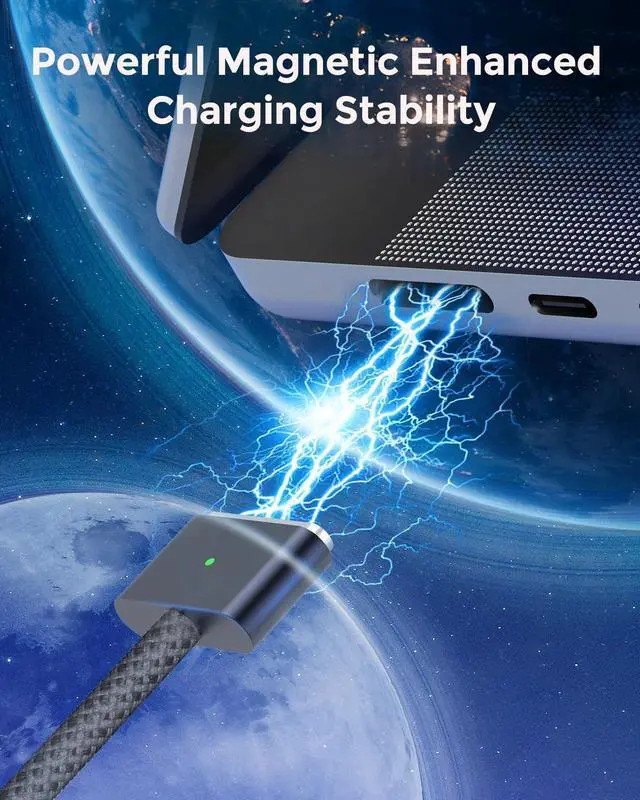 Alt view image 4 of 5 - USB C to Magnetic 3 Charger Cable for MacBook Air 13.6 15 inch MacBook Pro 14 16 M5 M4 M3 M2 M1 2026 2025 2024 2023 2022 2021, Braided Cord & LED, Powerful Magnetic, Original Quality, 10ft Midnight