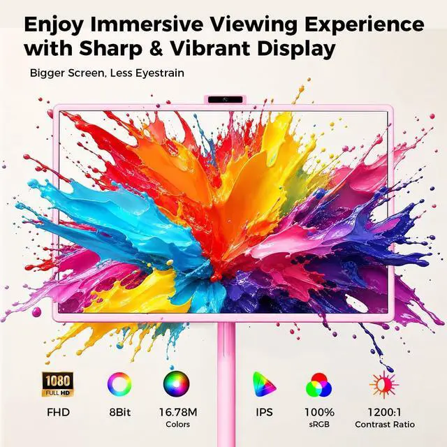 Alt view image 2 of 5 - 32" Portable Smart TV with Android 15, 1080P Touch Screen Monitor on Wheels, EDLA-Certified, 8GB+128GB Storage, 5MP Camera, 10H Playing Time, Rotatable Display, Wireless Casting, Voice Remote C