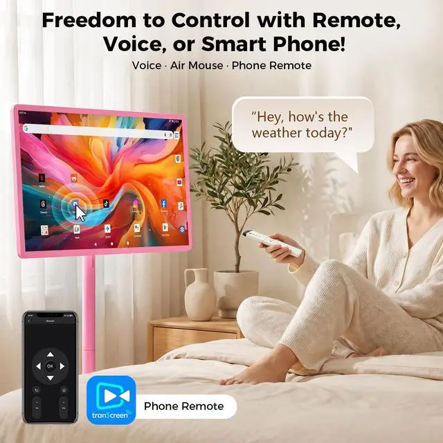 Alt view image 5 of 5 - 32" Portable Smart TV with Android 15, 1080P Touch Screen Monitor on Wheels, EDLA-Certified, 8GB+128GB Storage, 5MP Camera, 10H Playing Time, Rotatable Display, Wireless Casting, Voice Remote C