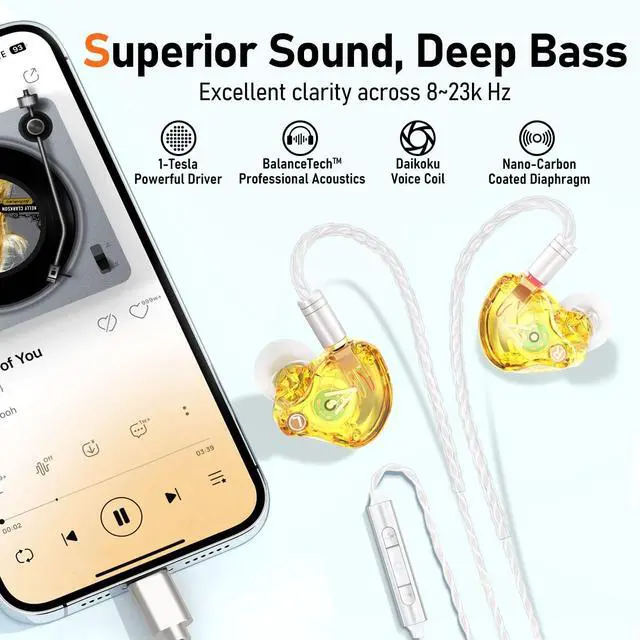 Alt view image 3 of 5 - Vibes 202MC USB-C Wired Earbuds - USBC HiFi in Ear Headphones for iPhone 17/16/15 - Noise Isolating Ear Buds w/ Mic - Clear Sound, Deep Bass & Comfort-Fit Earphones - Silver Plated Cord, Carrying Case