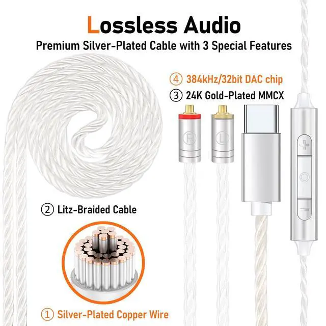 Alt view image 4 of 5 - Vibes 202MC USB-C Wired Earbuds - USBC HiFi in Ear Headphones for iPhone 17/16/15 - Noise Isolating Ear Buds w/ Mic - Clear Sound, Deep Bass & Comfort-Fit Earphones - Silver Plated Cord, Carrying Case