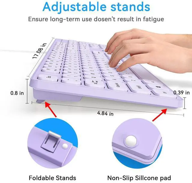 Alt view image 2 of 5 - USB Wired Keyboard for window,Comfortable Quiet Chocolate Keys, Durable Ultra-Slim Wired Computer Keyboard(QWERTY) for PC, Windows 11/10/8/7/XP/Vista KB1430 (KB435 Purple, Wired Keyboard For Windows)