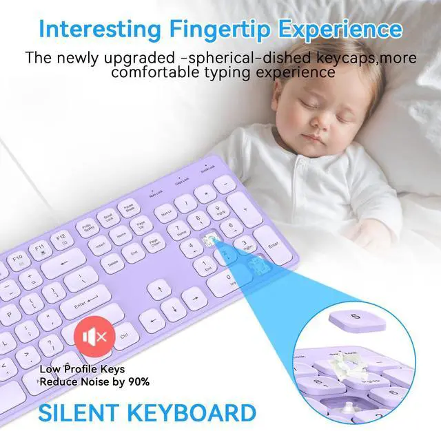 Alt view image 3 of 5 - USB Wired Keyboard for window,Comfortable Quiet Chocolate Keys, Durable Ultra-Slim Wired Computer Keyboard(QWERTY) for PC, Windows 11/10/8/7/XP/Vista KB1430 (KB435 Purple, Wired Keyboard For Windows)