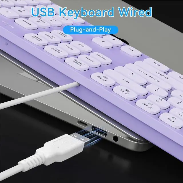 Alt view image 5 of 5 - USB Wired Keyboard for window,Comfortable Quiet Chocolate Keys, Durable Ultra-Slim Wired Computer Keyboard(QWERTY) for PC, Windows 11/10/8/7/XP/Vista KB1430 (KB435 Purple, Wired Keyboard For Windows)