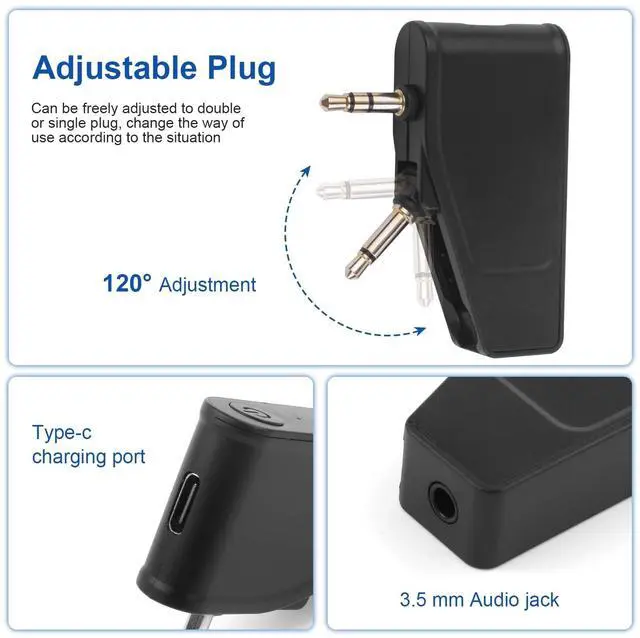 Alt view image 3 of 5 - Airplane Bluetooth Adapter Compatible with Bose Wireless/Wired Headphones and Any 3.5mm Aux Jack on Airplane, Bluetooth 5.3 Transmitter Receiver and 3.5mm Audio Jack (2 in 1)