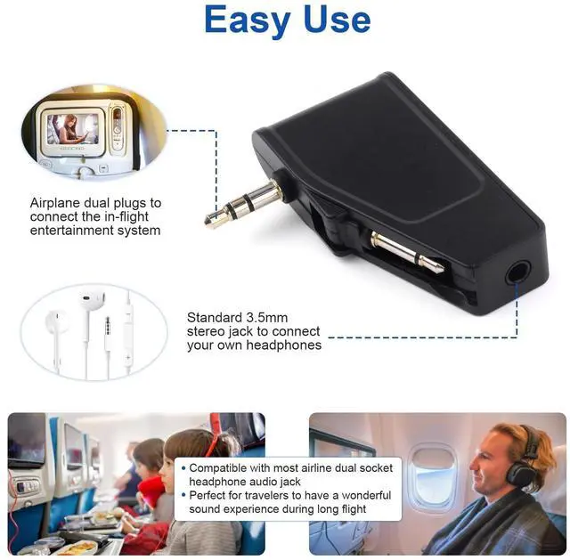 Alt view image 4 of 5 - Airplane Bluetooth Adapter Compatible with Bose Wireless/Wired Headphones and Any 3.5mm Aux Jack on Airplane, Bluetooth 5.3 Transmitter Receiver and 3.5mm Audio Jack (2 in 1)