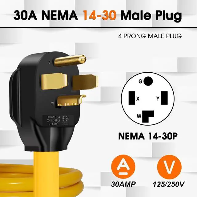 Alt view image 2 of 5 - 30Amp to 20Amp 110V Adapter, Compatible with NEMA 14-30P to 4X 5-20R/15R with 20 Amp Circuit Breaker, 240V to 120V Dryer Power Distribution Adapter (3 FT)