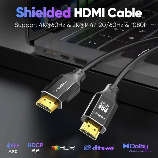 Alt view image 2 of 5 - URELEGAN HDMI Cable 6.6FT 10-Pack Black,High Speed 4K HDMI 2.0 Cord Pack with Ethernet/ARC, 3D, HDCP 2.2, HDR-Compatible with PC, Monitor, Roku/LG/TV/PS4 PS5/Xbox/Switch/Soundbar and More