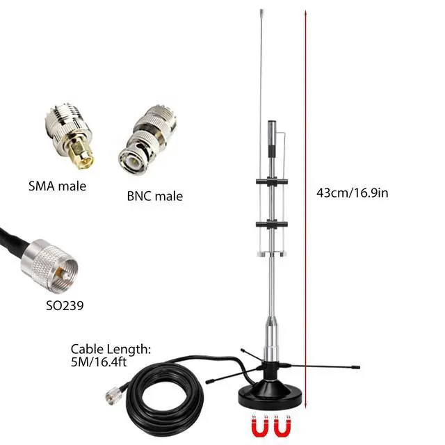 Alt view image 2 of 5 - 25-3000MHz Desktop Police Scanner Antenna Magnetic Base, 2m 70cm Vehicle Mobile HF VHF UHF GMRS Radio Antennas for Scanners Radio, with 16.4ft Cable BNC/SMA/SO239/ VHF UHF Ground Plane