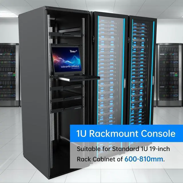 Alt view image 5 of 5 - Yinker Rack Mount KVM w/19 LCD Monitor, 8 Port VGA LCD KVM Switch 1280x1024@60Hz for 1U 19" Rack Supports OSD Menu/Hotkey, with 8 KVM Cables + Keyboard + Touchpad