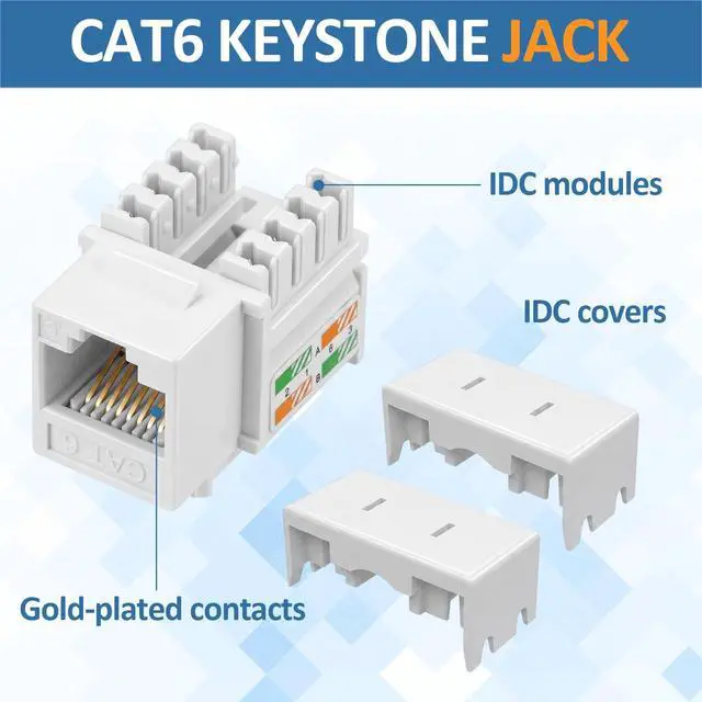 Alt view image 4 of 5 - Hoteam 125 Pcs Cat6 Keystone Jacks, Rj45 Ethernet Modular Coupler Punch Down Insert, 90-Degree UTP Connector for Wall Plate, Panel and Surface Mount Box (White)