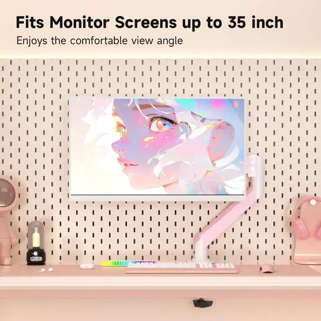 Alt view image 4 of 5 - Suptek Monitor Mount Gas Spring Monitor Arm Desk Mount Fully Adjustable Fits 17 20 22 23 24 26 27 32 35 inch Monitors Weight Capacity up to 24.25 lbs, Pink