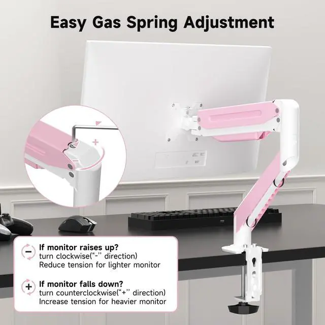 Alt view image 5 of 5 - Suptek Monitor Mount Gas Spring Monitor Arm Desk Mount Fully Adjustable Fits 17 20 22 23 24 26 27 32 35 inch Monitors Weight Capacity up to 24.25 lbs, Pink