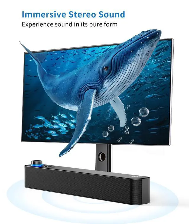 Alt view image 2 of 5 - Auphyra Desktop PC Speakers, Bluetooth Soundbar, 3600mAh Battery for 20Hrs Wireless Playback, Wired/Wireless Speaker for PCs, Phones, TVs, Laptops