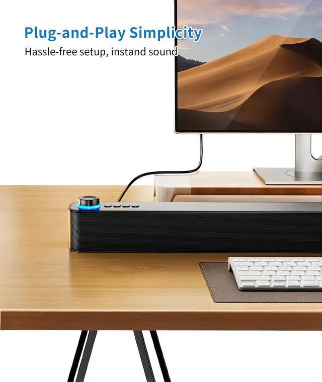 Alt view image 4 of 5 - Auphyra Desktop PC Speakers, Bluetooth Soundbar, 3600mAh Battery for 20Hrs Wireless Playback, Wired/Wireless Speaker for PCs, Phones, TVs, Laptops