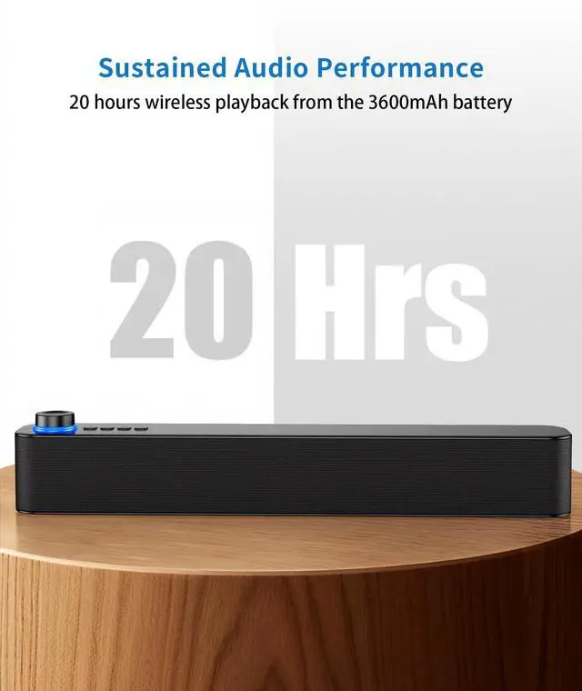 Alt view image 5 of 5 - Auphyra Desktop PC Speakers, Bluetooth Soundbar, 3600mAh Battery for 20Hrs Wireless Playback, Wired/Wireless Speaker for PCs, Phones, TVs, Laptops