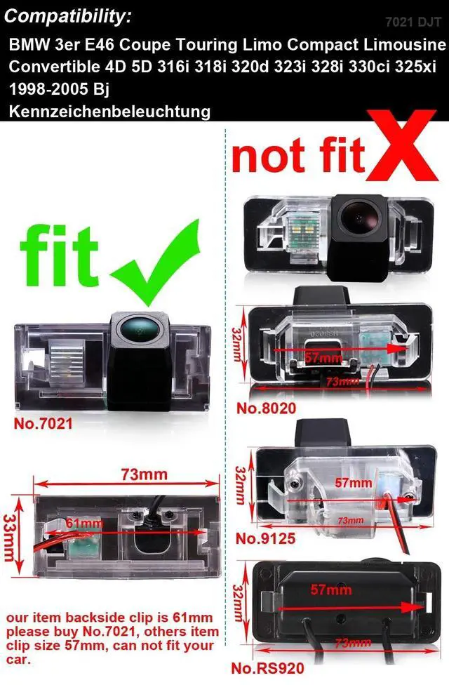 Alt view image 2 of 5 - HD IP68 170 Night Vision Reversing Plate Light License Rear View Backup Camera Compatible with BMW 3er E46 Touring Limo Compact Limousine Convertible 4D 5D 316i 318i 320d 323i 328i 330ci 325xi (7021