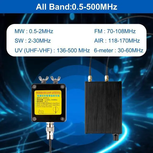 Alt view image 2 of 5 - K-480WLA Portable Active Loop Antenna 0.5MHz-500MHz 30dBi Broadband Receiving Antenna ^^ Built-in Filter ^^ LW/MW/SW/FM/VHF/HF/Air 6 Meters SDR Ham Radio Antenna with 1800mAh Battery (10m)
