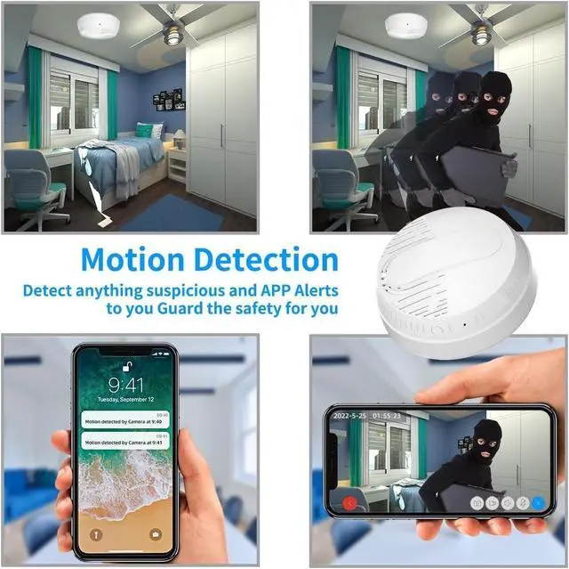 Alt view image 4 of 5 - LIZVIE Smoke Detector Hidden Camera, Smoke Detector Camera with Motion Detection & Night Vision, 10000mAh/No Monthly Free/Wi-Fi App Control/Supports 256G SD for Pet/Baby Home Security.