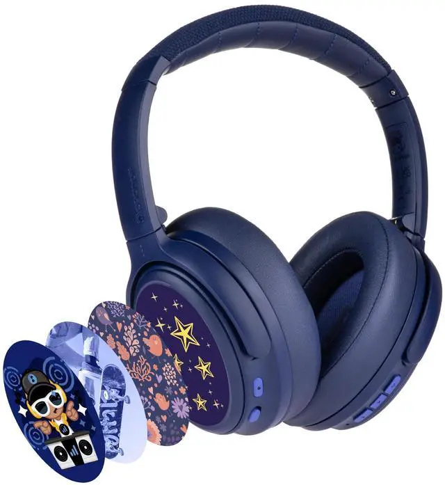 Main image of BuddyPhones Cosmos Fun ^^ Wired or Wireless Foldable ANC Bluetooth Headphones + Microphone - SafeAudio Volume-Limiting Options, for Toddlers to Young Adults (Blue)