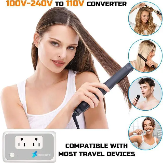 Alt view image 2 of 5 - Voltage Converter US to Europe for Curling Iron and Hair Straighteners, 220V to 110V Converter for European Travel Plug Adapter with 2 USB A & 2 USB C Ports (Grey White-Global)