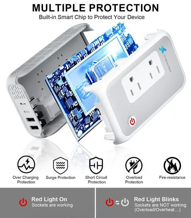 Alt view image 5 of 5 - Voltage Converter US to Europe for Curling Iron and Hair Straighteners, 220V to 110V Converter for European Travel Plug Adapter with 2 USB A & 2 USB C Ports (Grey White-Global)