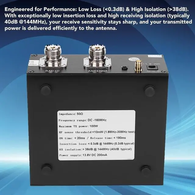 Alt view image 4 of 5 - Antenna Sharer SDR Transceiver 100W Antenna TR Switch DC 160MHz Aluminum Alloy Box Device 13.8V DC 200mA with Host, Power Cord