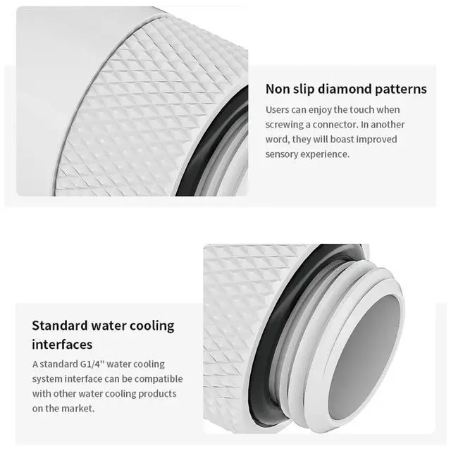 Alt view image 3 of 4 - Barrow G1/4" Male to Female 45 Fitting, 360 Rotary 45 Degree Angled Elbow Connector, Rotary Extender Fitting for Computer Water Cooling System (White,4-Pack)