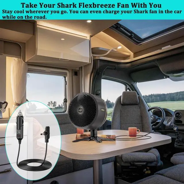 Alt view image 4 of 5 - 12V Charger Kit for the Shark FlexBreeze Outdoor Fan, Compatible with FA222, FA222WH, FA302, and FA302WH Adapter Cables. Includes a Portable 12V car Charger Cable.