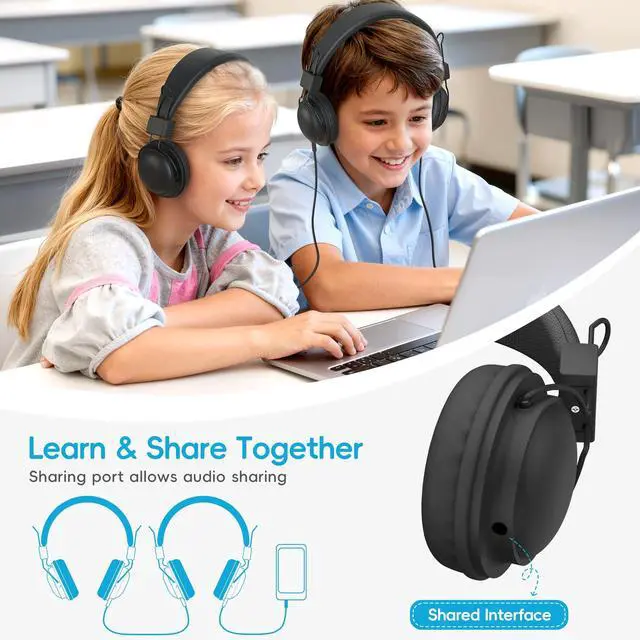 Alt view image 4 of 5 - AILIHEN Kids Headphones for School, Classroom Headphones Bulk 10-Pack for K-12th Grade Students, 85dB Volume Limit, Shareable, Foldable, 3.5mm Jack for Library, Online Learning (Black)