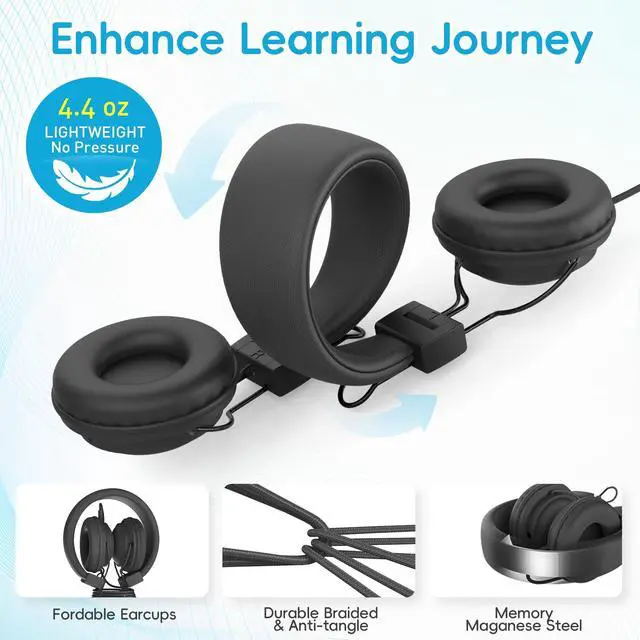 Alt view image 5 of 5 - AILIHEN Kids Headphones for School, Classroom Headphones Bulk 10-Pack for K-12th Grade Students, 85dB Volume Limit, Shareable, Foldable, 3.5mm Jack for Library, Online Learning (Black)