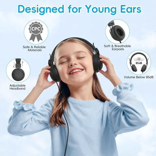 Alt view image 3 of 5 - AILIHEN Kids Headphones for School, Classroom Headphones Bulk 10-Pack for K-12th Grade Students, 85dB Volume Limit, Shareable, Foldable, 3.5mm Jack for Library, Online Learning (Black)