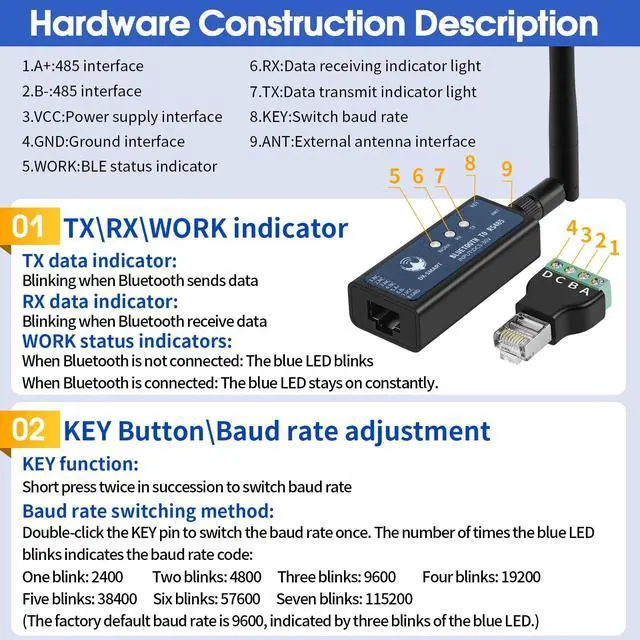 Alt view image 3 of 5 - DX-CP24 Bluetooth to RS485 Serial Adapter Industrial Wireless Bluetooth Communication Module to RS485 Converter, Change 485 Wired Device to Wireless (CP24 for Device)