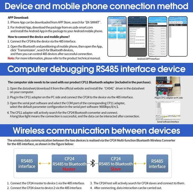 Alt view image 5 of 5 - DX-CP24 Bluetooth to RS485 Serial Adapter Industrial Wireless Bluetooth Communication Module to RS485 Converter, Change 485 Wired Device to Wireless (CP24 for Device)